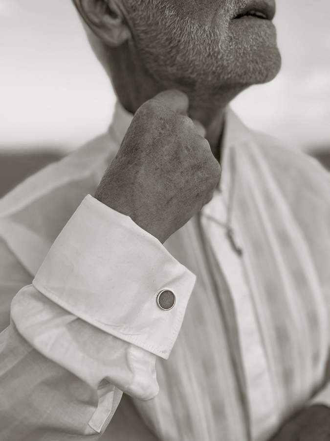 Man wearing concrete cufflink